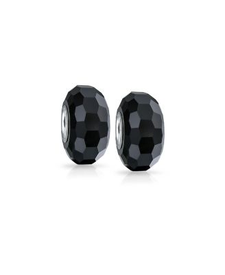 Set of 2 Faceted Glass Charm Bead with Sterling Silver Core