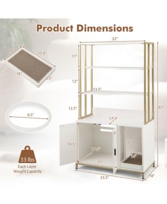 61'' Cat Litter Box Enclosure w/ Storage 3-tier Shelves Side Entrance