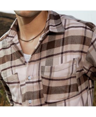 Men's Saltbox Beige & Pecan Brown Tartan Utility Shacket