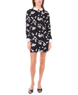 CeCe - Women's Sequin Long-Sleeve Detail Floral Printed Mini Dress