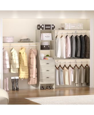 120&#39;&#39; Heavy Duty Closet Organizer System with 3 Wooden Drawers, 10FT Walk-in Closet Organizer with 3 Shelving Towers