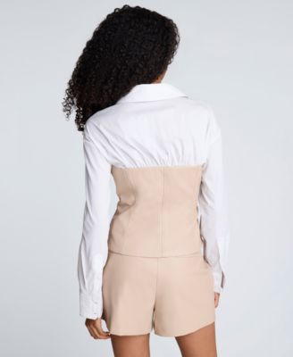 Women's Solid Poplin Y-Neck Long-Sleeve Shirt