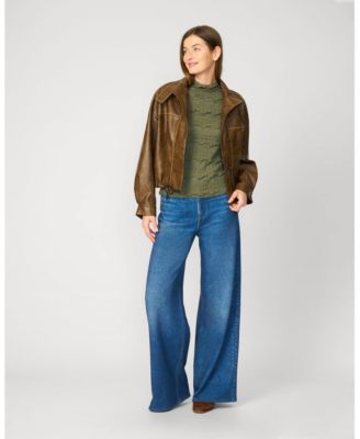 Women's Ruffle Lace Stretch Mock Neck Top