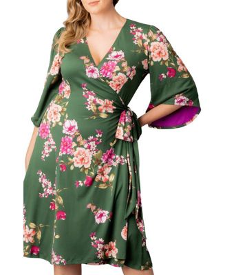Plus Size Gemini Wrap Dress with Contrast Lined Sleeves