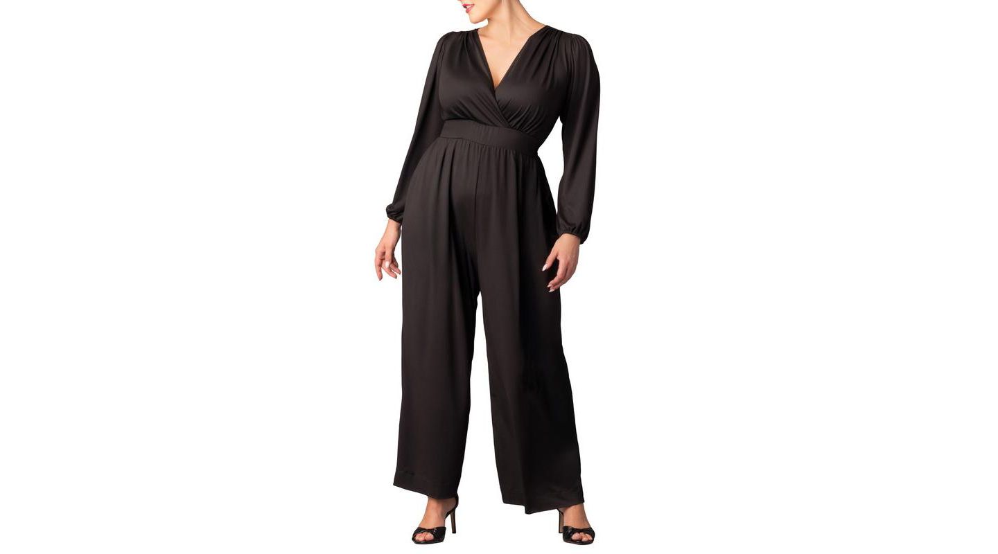Женский комбинезон Kiyonna Plus Size Brigitte Long Sleeve Wide Leg Jumpsuit, цвет: Чёрный — фото 1