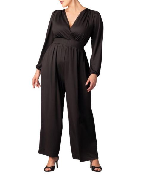 Женский комбинезон Kiyonna Plus Size Brigitte Long Sleeve Wide Leg Jumpsuit, цвет: Чёрный