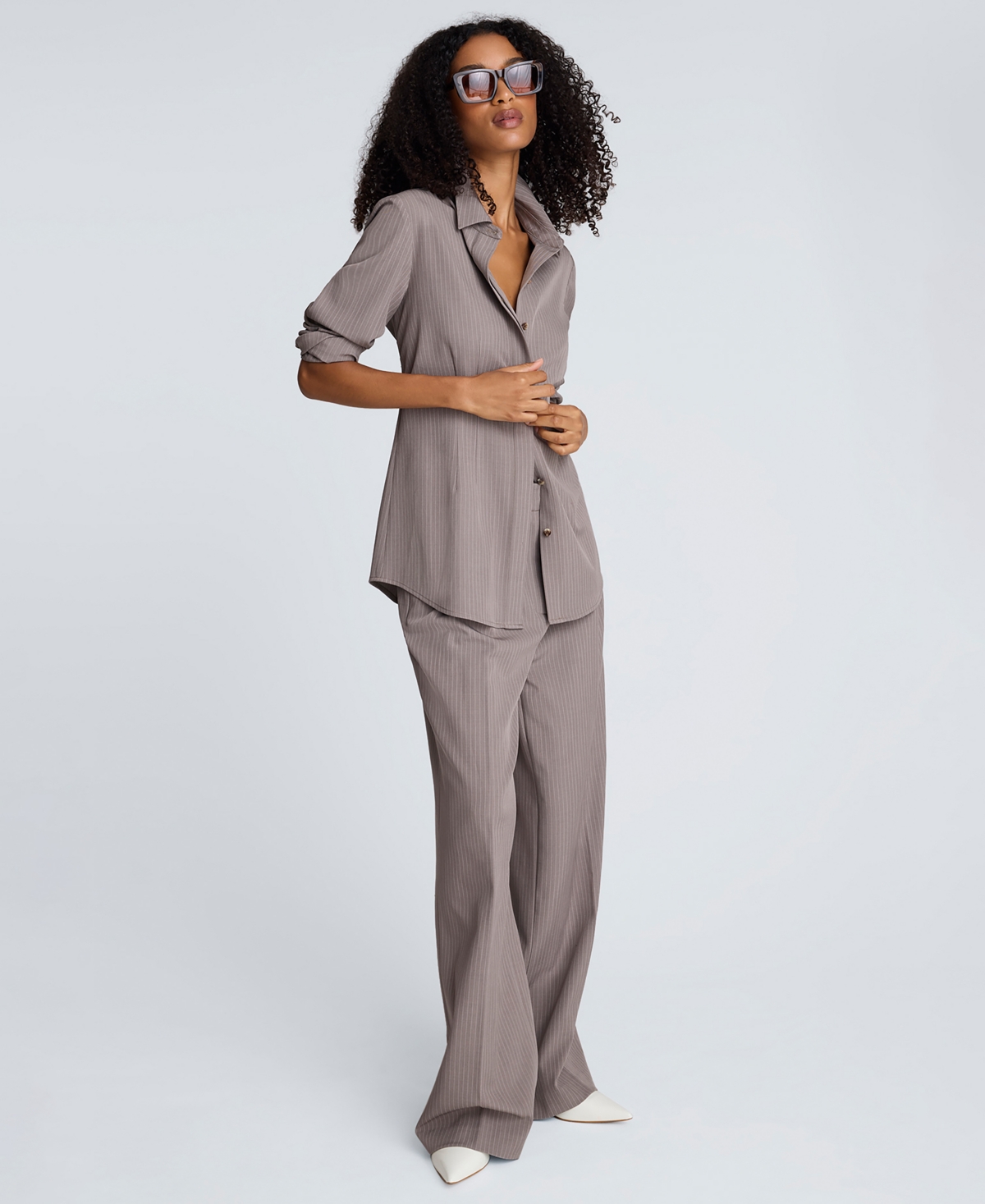 Kenneth Cole Women's Pinstripe Fitted Straight-Sleeve Top