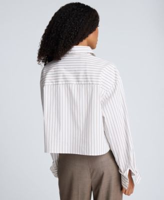 Women's Stripe Button-Front Crop Shirt