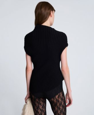 Women's Asymmetric Rib Mock Neck Sweater