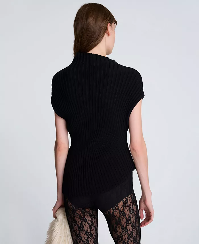 Women's Asymmetric Rib Mock Neck Sweater - thumbnail 9