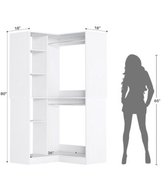 Freestanding Corner Closet System with 8 Shelves and 2 Hanging Rods, 36-Inch Closet Organizer for Bedroom