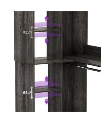 Freestanding Corner Closet System with 8 Shelves and 2 Hanging Rods, 36-Inch Closet Organizer for Bedroom