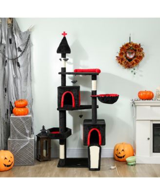 Gothic Cat Tree, 78" Cat Tower with Coffin Bed, Halloween