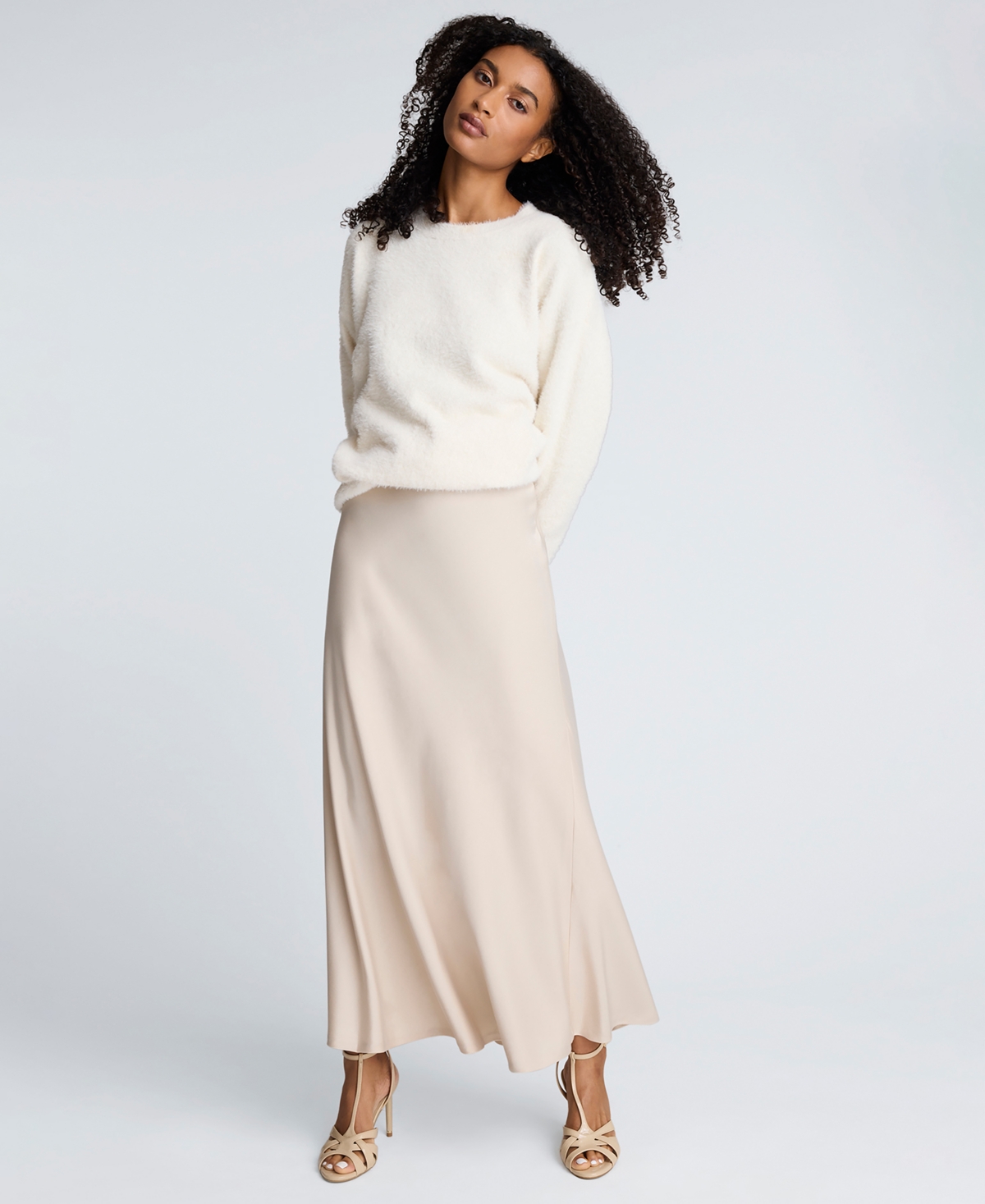 Kenneth Cole Women's Textured Charmeuse Bias Flared Maxi Skirt In Sand