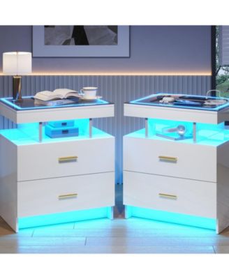 1 PC Wood Smart LED Nightstand with Charging, Auto Sensor & 2 Drawers -  Nightstand