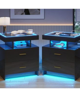 1 PC Wood Smart LED Nightstand with Charging, Auto Sensor & 2 Drawers -  Nightstand
