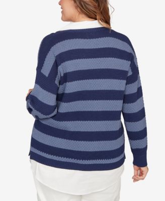Plus Size Bi-Color Stripe Two-fer Sweater