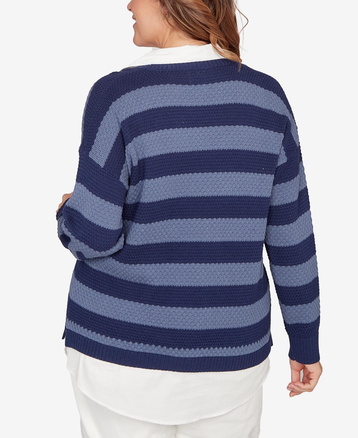 Hearts Of Palm Plus Bi-Color Stripe Two-fer Sweater
