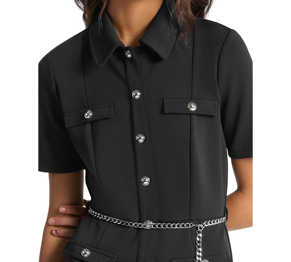 Michael Kors Women's Multi-pockets Collared Mini Dress In Black