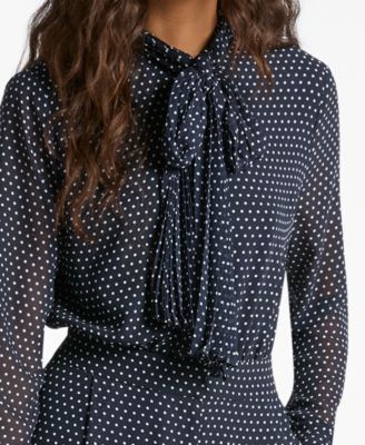 Women's Dotted Bow Tie Long-Sleeve Romper