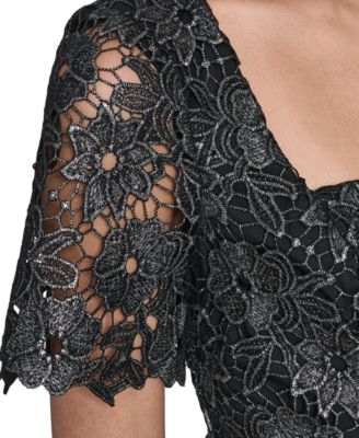 Petite Square Neck Lace Fit and Flare Dress