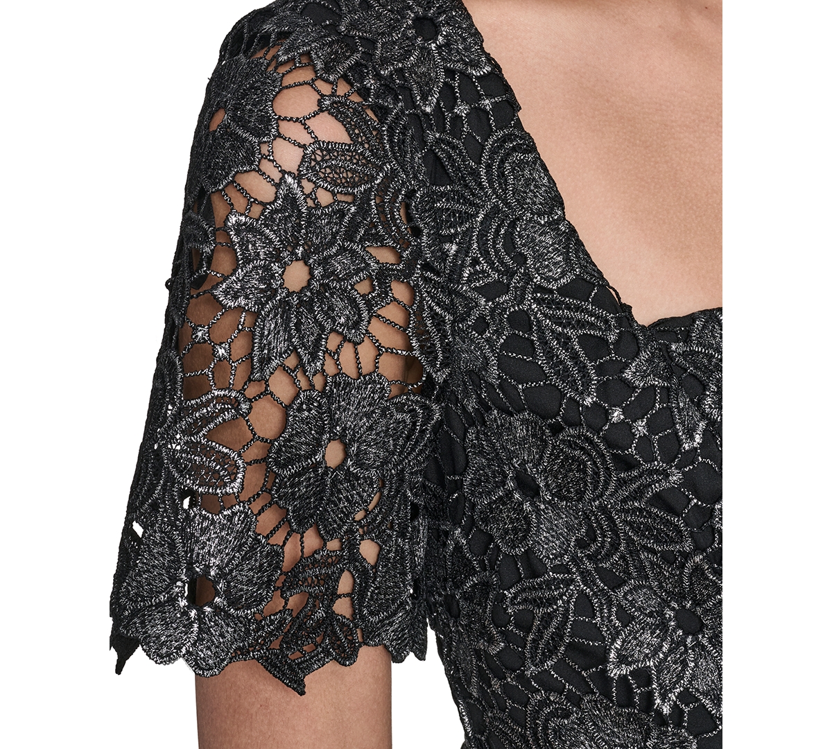 Eliza J Petite Square Neck Lace Fit and Flare Dress