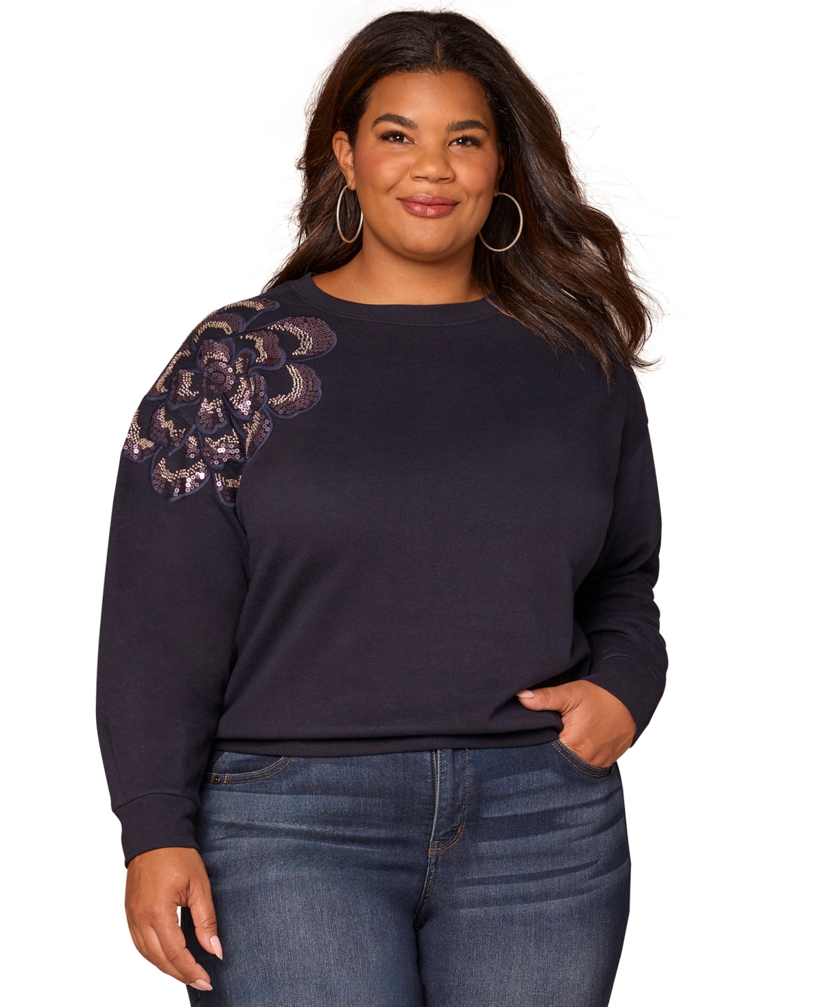 Democracy Plus Size Embellished Crewneck Sweatshirt In Blue
