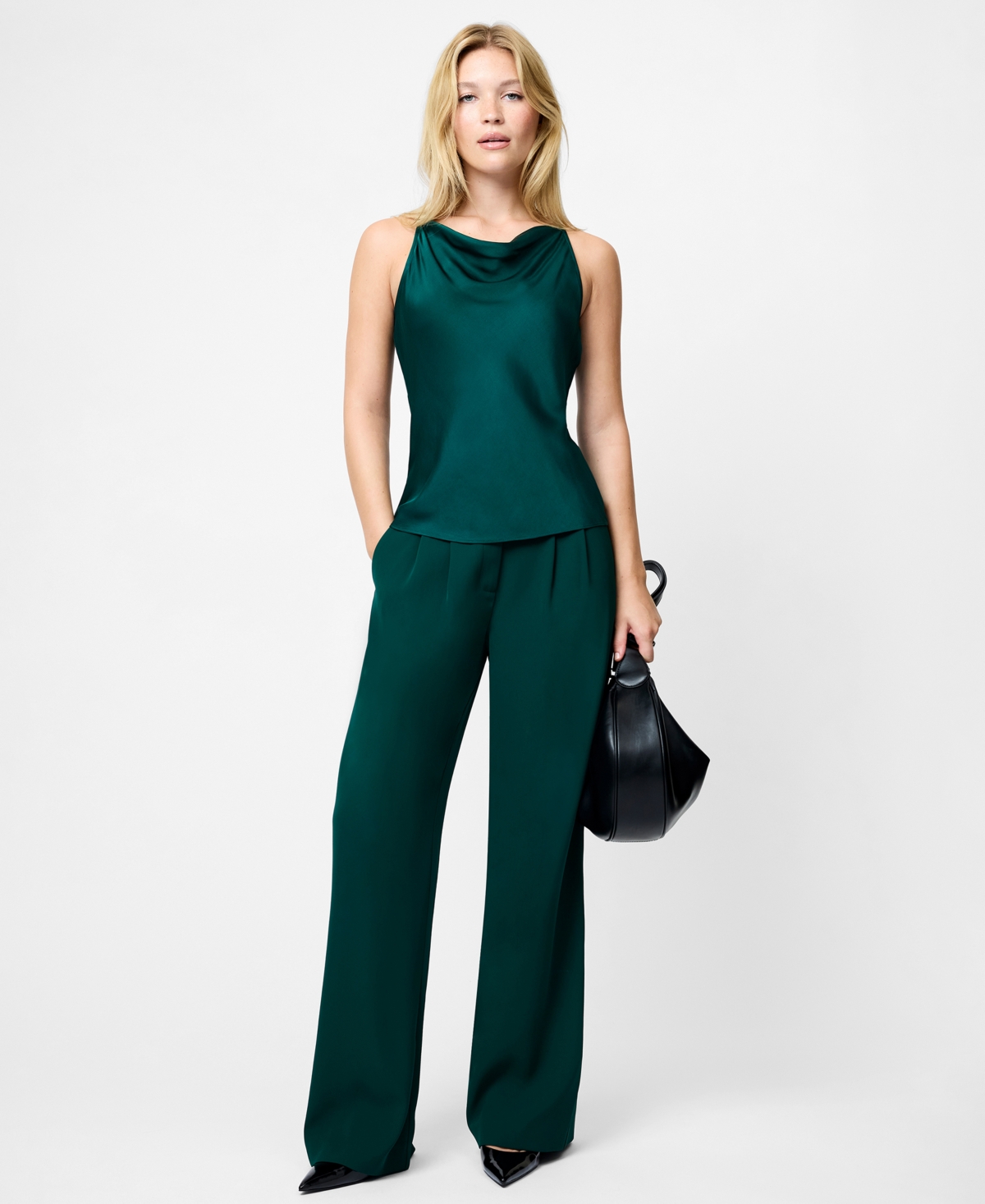 French Connection Women's Ennis Satin Cowl Neck Top