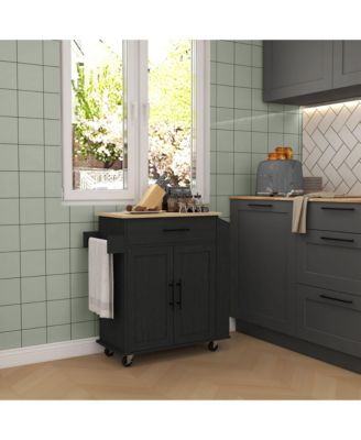 30" Power Outlets, USB Ports, Drawer, Cabinet, Spice & Towel Rack Rolling Kitchen Island Cart