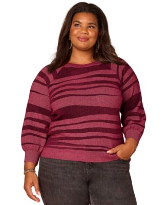 Democracy - Plus Size 3/4-Blouson Raglan Sleeve Stripe Sweater
