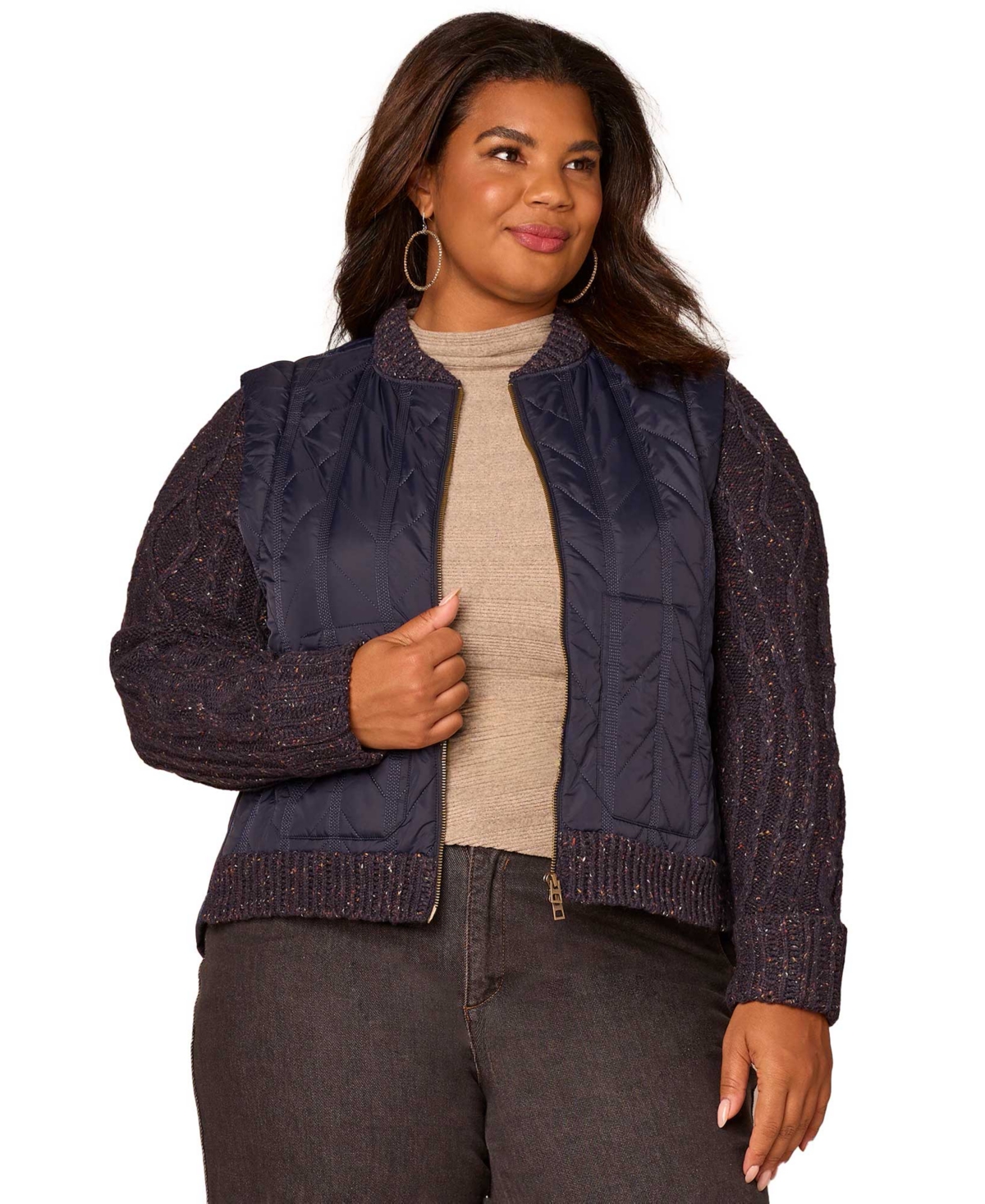 Democracy Plus Stand Collar Quilted Vest Zip Jacket