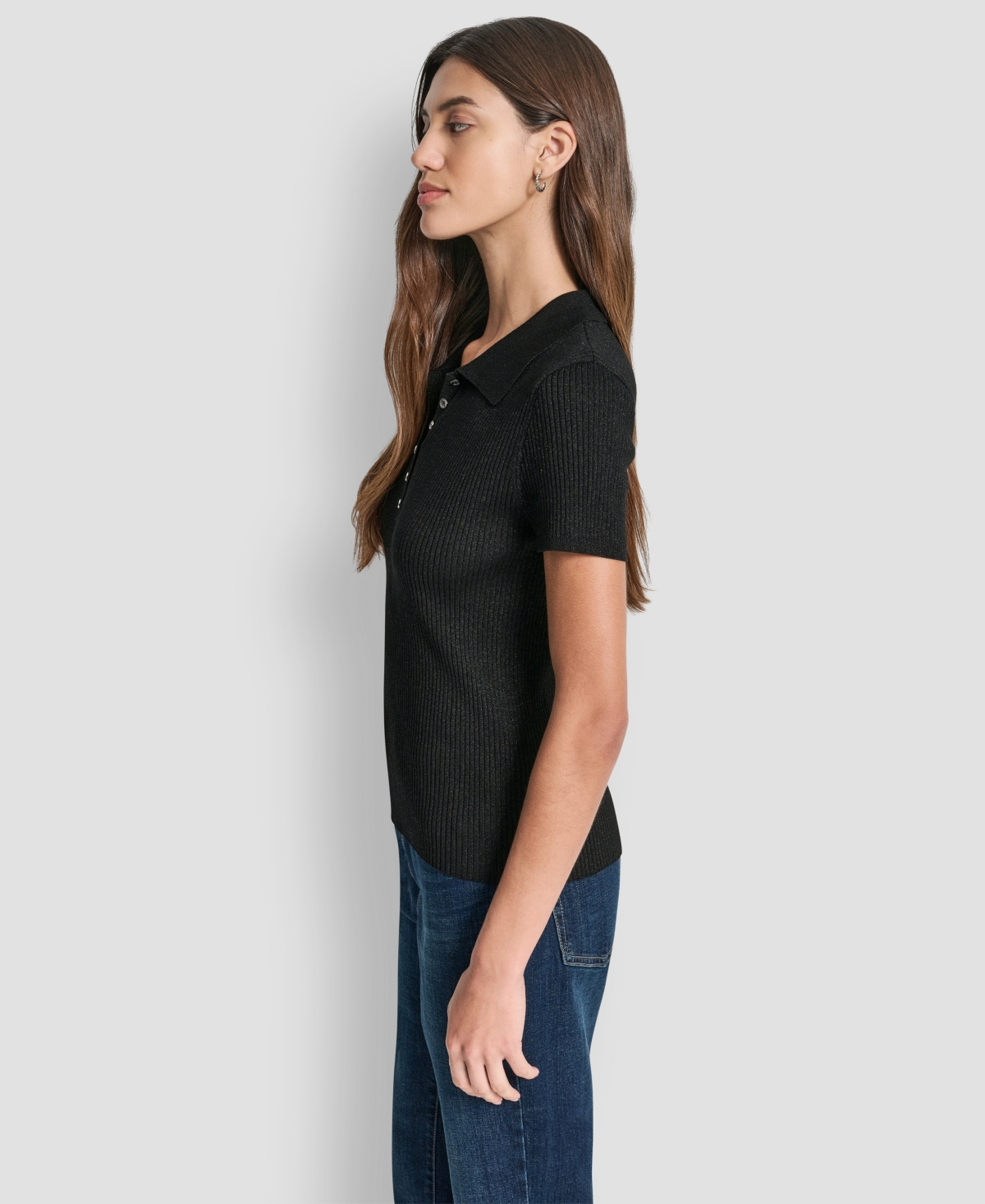 Dkny Jeans Women's Slim Fit Ribbed Polo Sweater In Black