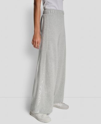 Women's Mid-Rise Sequin Detail Wide Leg Pants