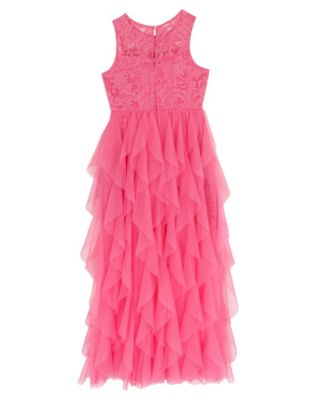 Girls' 7-16 Glitter Lace Illusion Bow Dress
