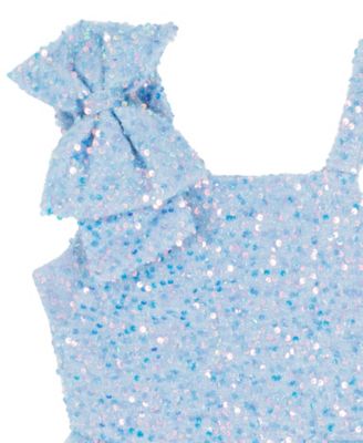 Girls 7-16 Fuzzy Sequin Bow Shoulder Dress