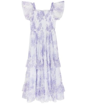 Girls 7-16 Clip Dot Mesh Smocked Bodice Dress