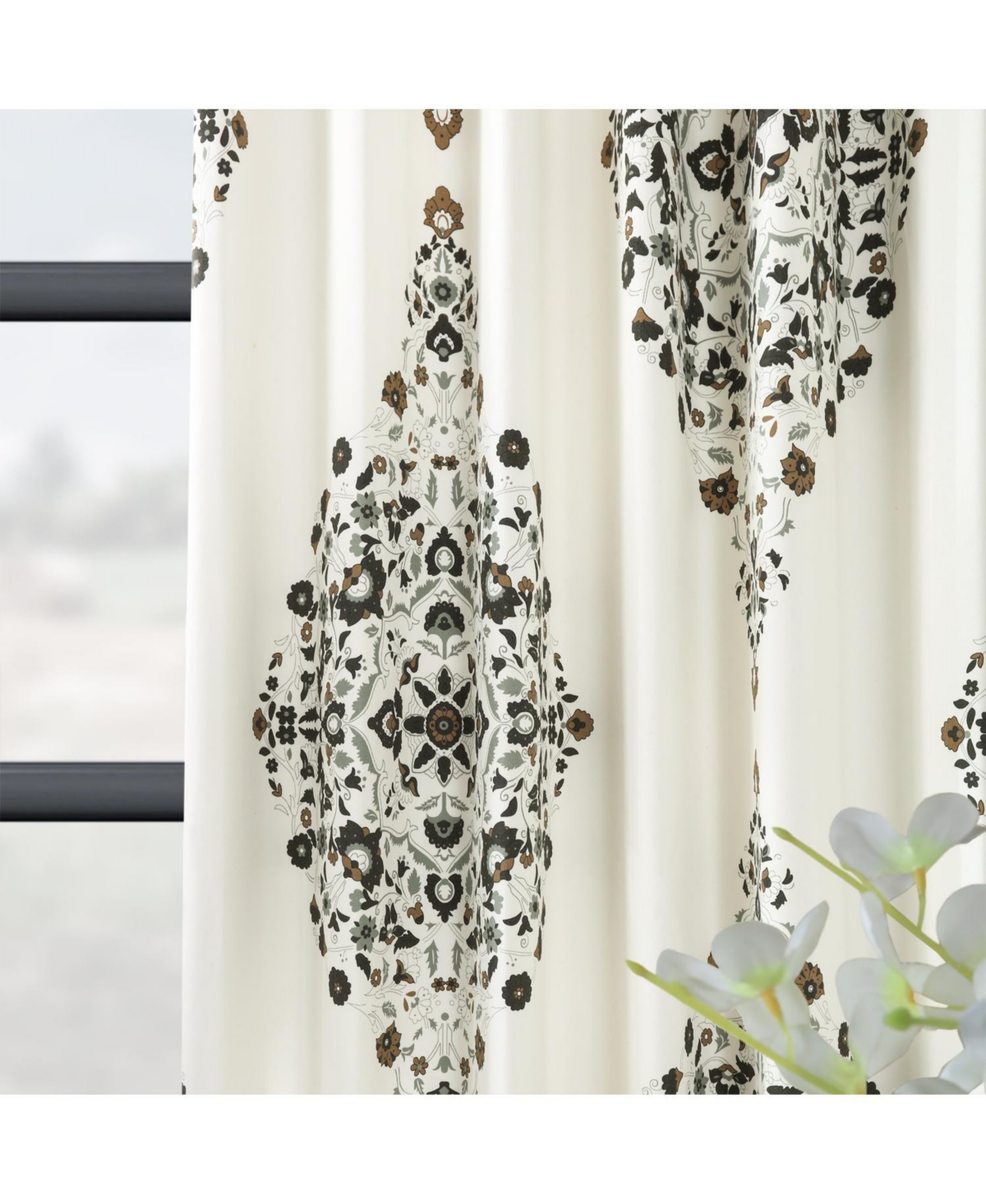 Half Price Drapes Kerala Cocoa Emblem Printed Cotton Room Darkening Curtain
