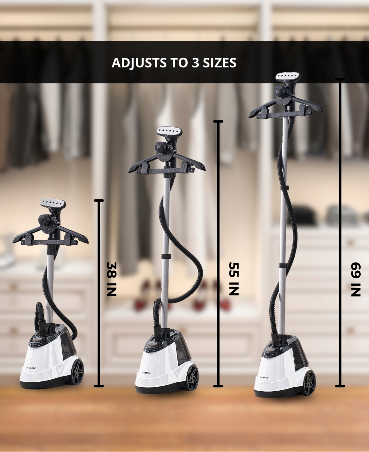 True & Tidy Heavy Duty Intelligent Auto Shut-off 66" Garment Steamer In White