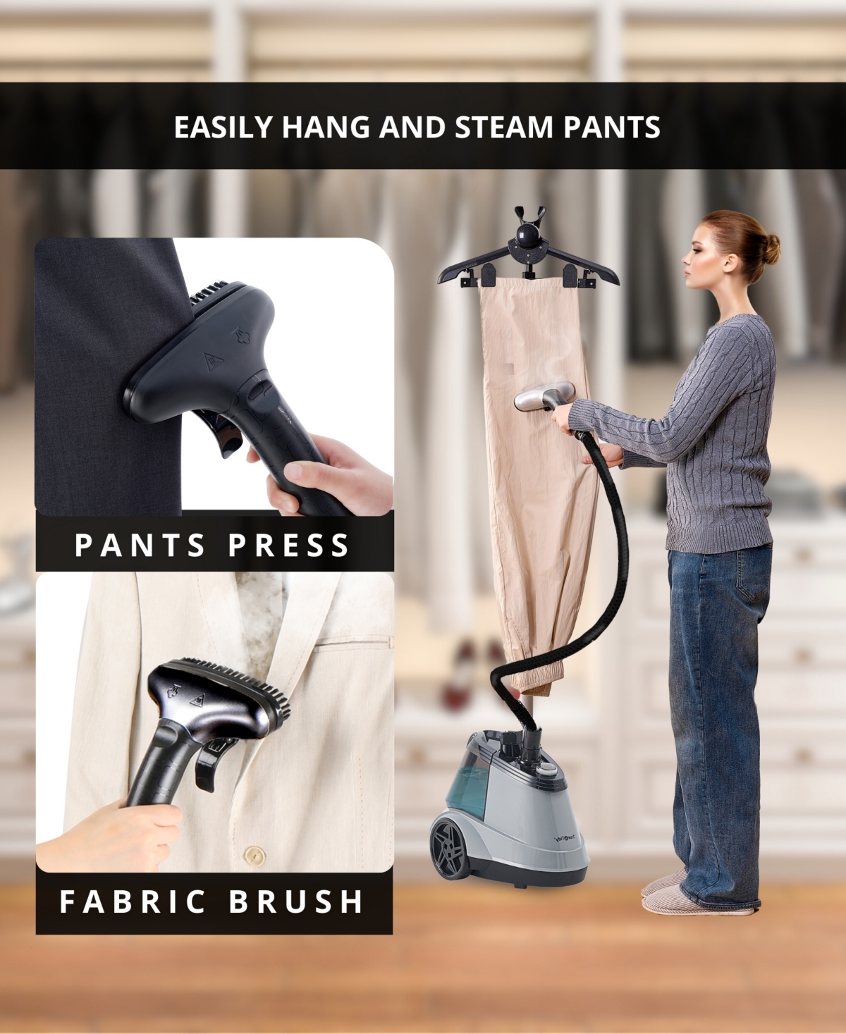 True & Tidy Heavy Duty Intelligent Auto Shut-off 66" Garment Steamer In Gray