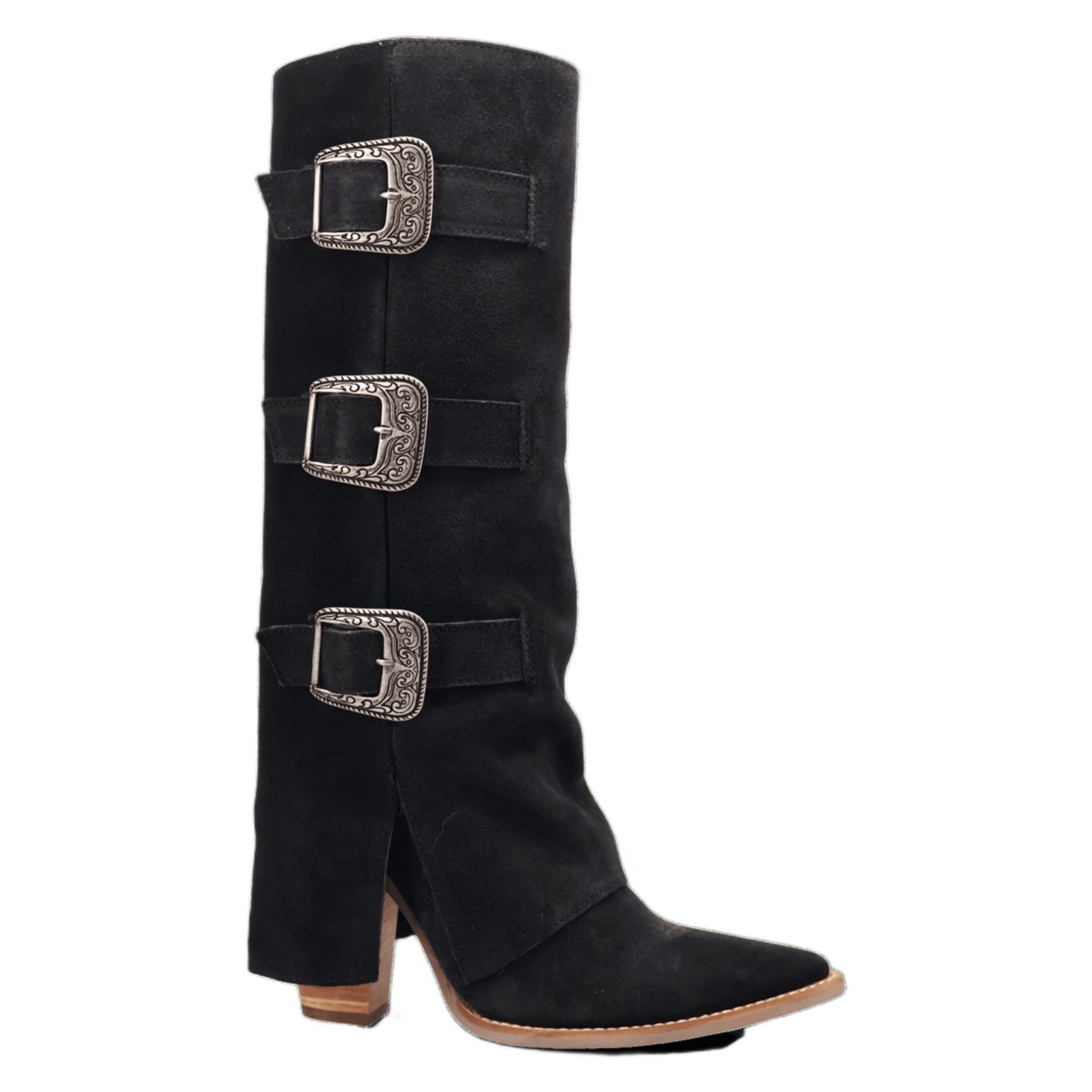 Женские ботинки Dingo Buckle Bunny Suede Leather Boot, цвет: Чёрный — фото 2