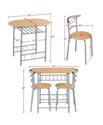 Modern Metal Dining Set for 2 with 1 Table & 2 Chairs Drift Brown