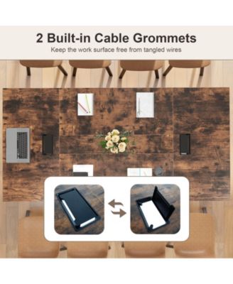 95" x 48" Large Meeting Table Seats up to 10 People 2 Cable Grommets for Office