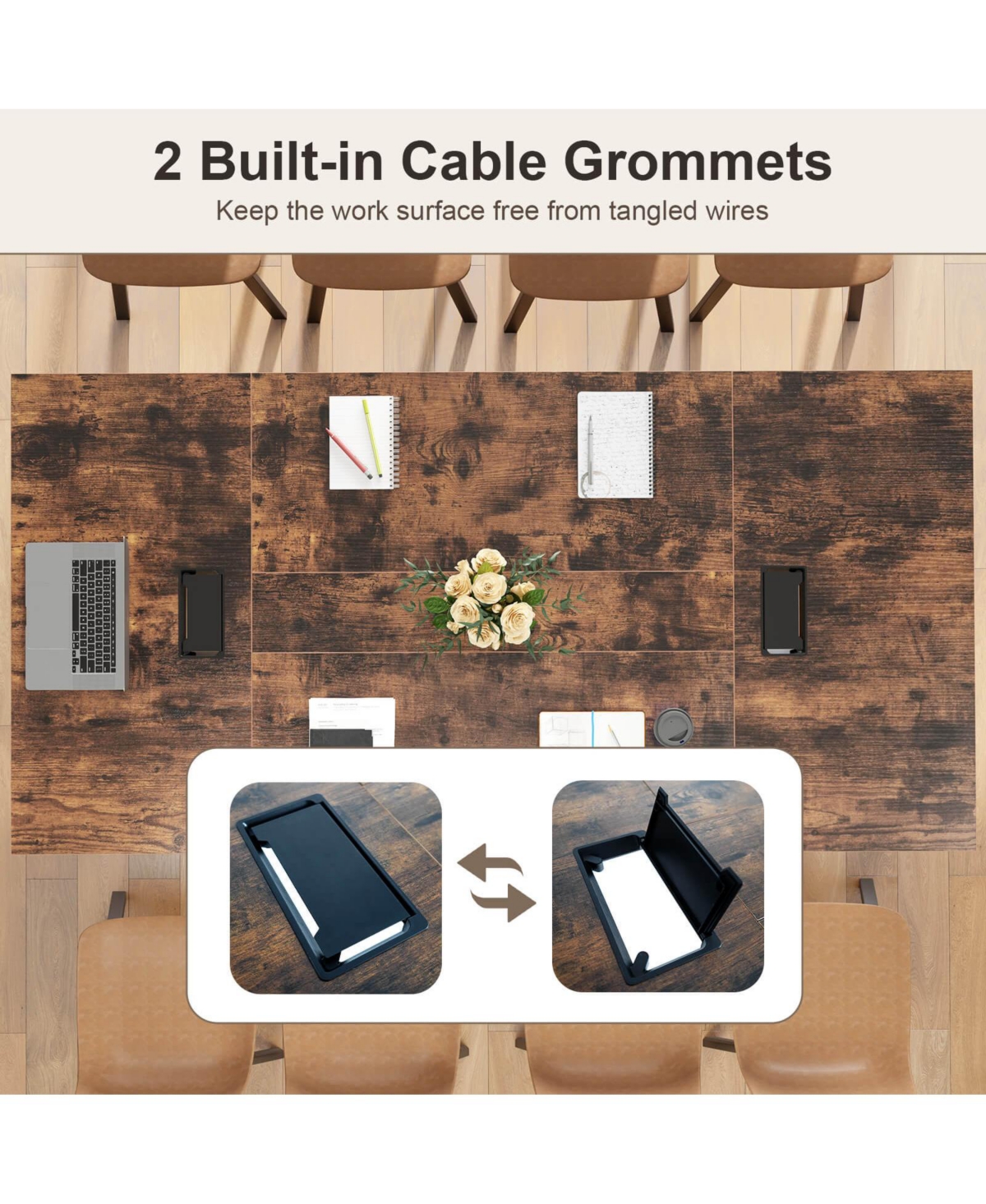 Costway 95" x 48" Large Meeting Table Seats up to 10 People 2 Cable Grommets for Office