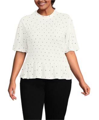 Plus Size Bubble Sleeve Silky Knit Smocked Mock Neck Top