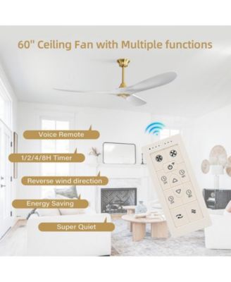 60-inch Modern Luxury Golden 3-Blade Ceiling Fans with Remote Control and Timer Function