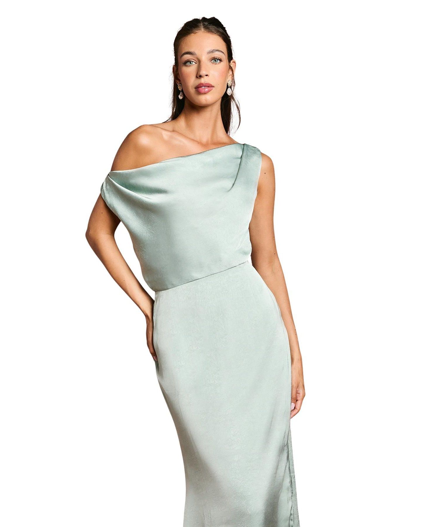 Женское платье Oasis Satin Bridesmaid Midi, цвет: Шалфейный — фото 2