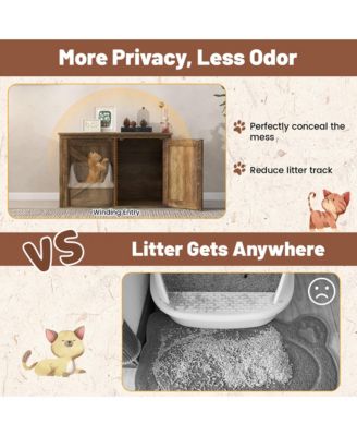 Cat Litter Box Enclosure w/ Double Barn Doors Removable Divider Middle Entry