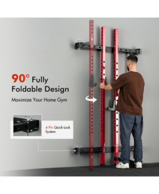 2" x 2" Folding Wall Mounted Squat Rack, 1000 Pounds Capacity Power Rack with Pull Up Bar, J Hooks and Other Attachments, Space-Saving Home Gym