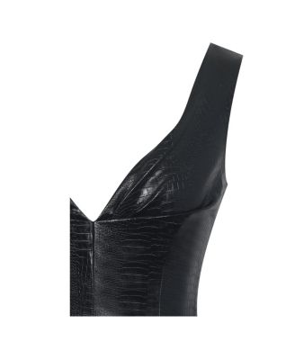 Women's Quilia Black Faux Crocodile Leather Plunge Mini Dress