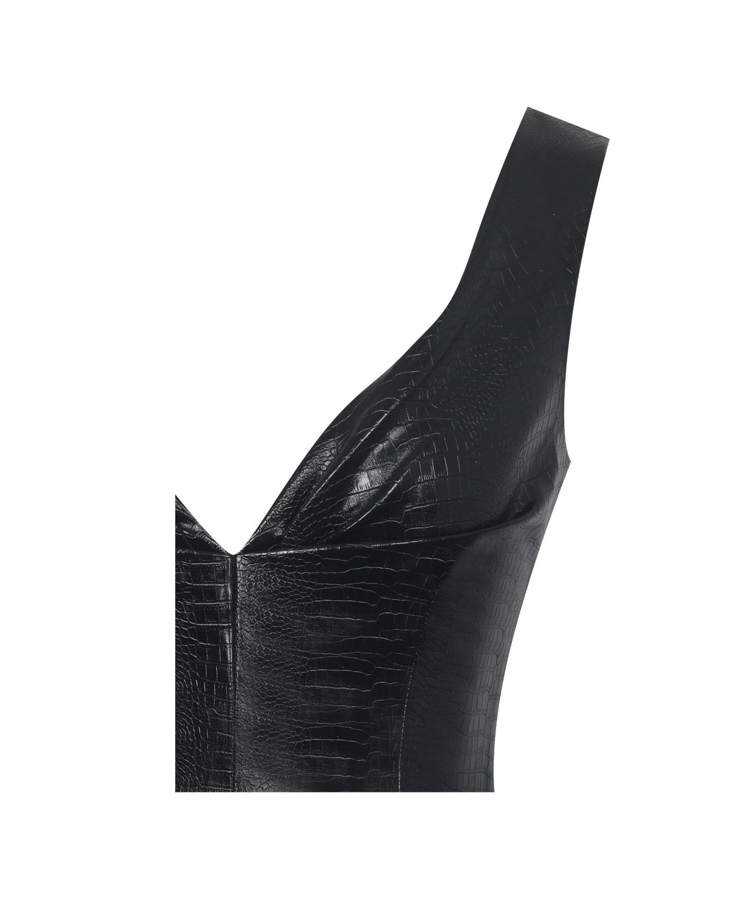 Женское платье Miss Circle Quilia Black Faux Crocodile Leather Plunge Mini, цвет: Чёрный — фото 2